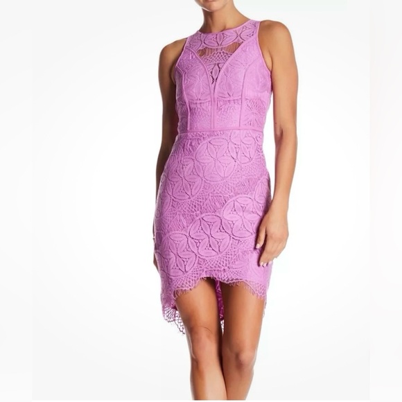 Adelyn Rae Purple Lace High/Low Sheath Dress - Picture 1 of 7